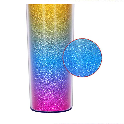 Home Tune Rainbow Tumbler with Straw, Sand Flow Glitter Double Wall Acrylic Cup Tumbler, 21 oz / 640ml (Pink) - Image 4