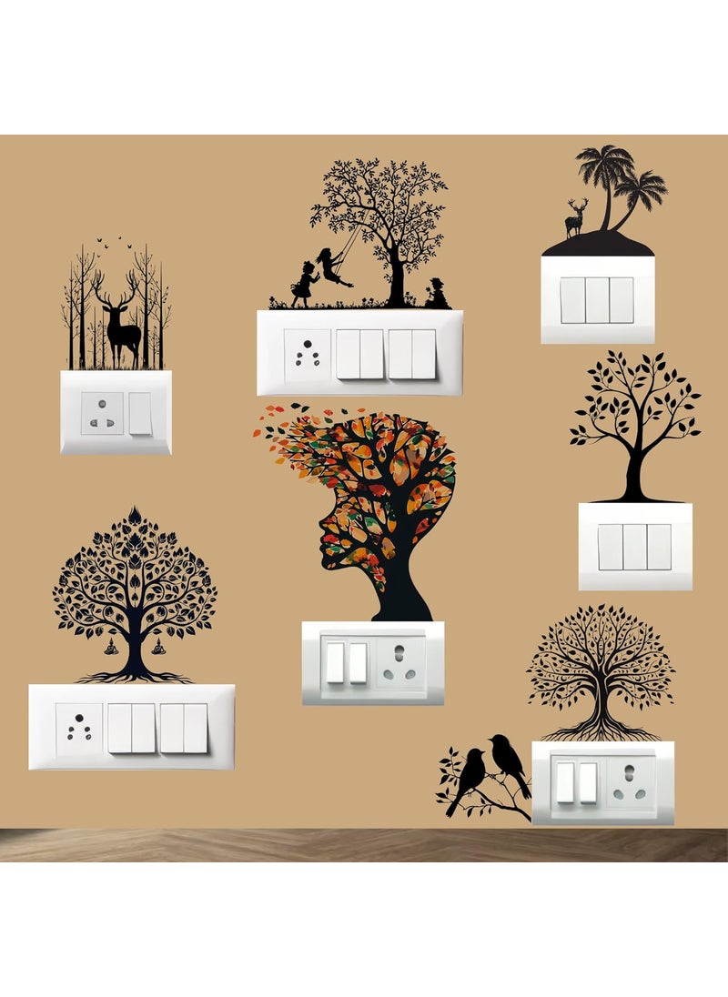 Generic Tree Theme Silhouette Switch Panel Stickers 8 Pack Wall Decoration Self Adhesive PVC Black  - Image 1