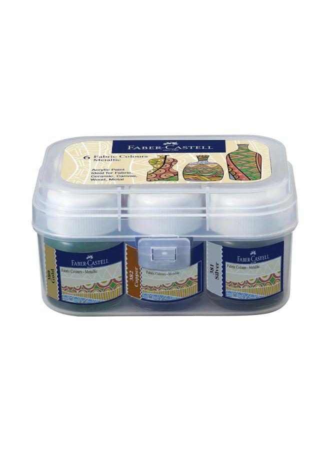 FABER-CASTELL A Set Of Metallic Fabric Colors, 6-Color Jars, And A Plastic Box - Image 1