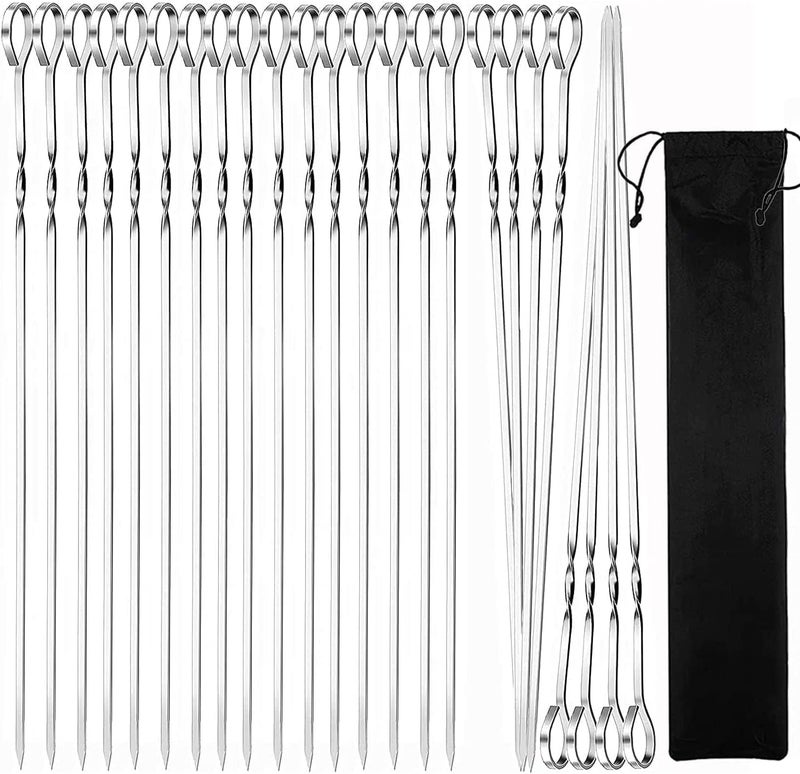 BetterJonny 24Pcs Kabob Skewers, BetterJonny Flat Metal BBQ Barbecue Skewer 12" Long Stainless Steel Reusable Shish Kebob Sticks Skewers for Grilling Meat Shrimp Chicken Vegetable - Image 1