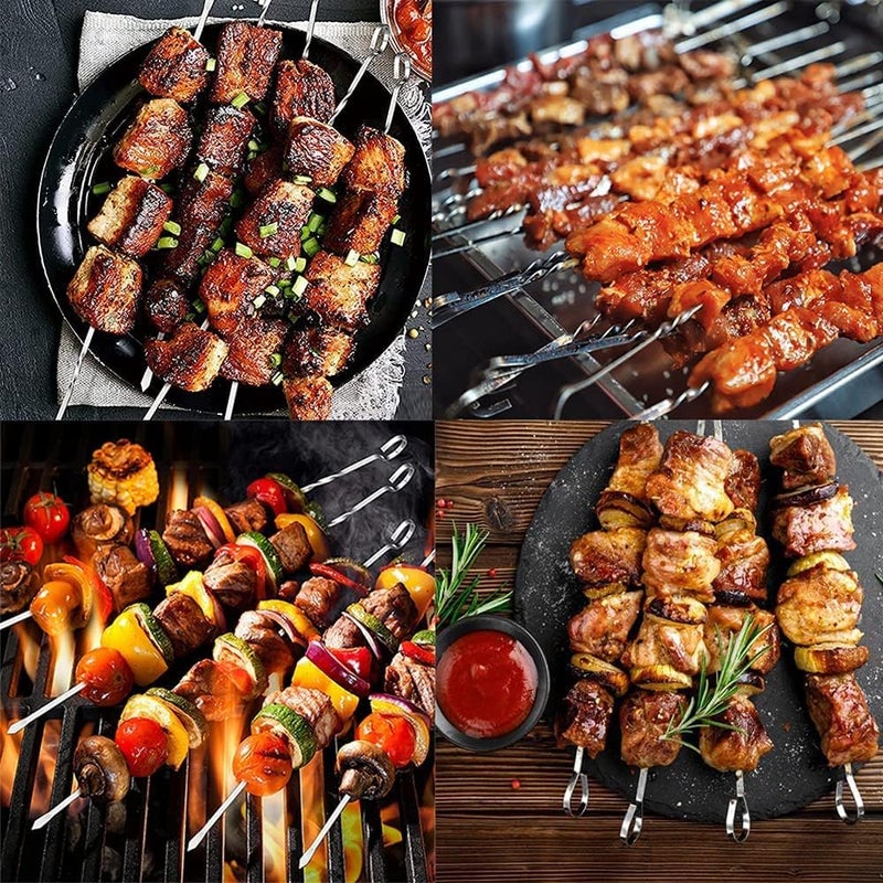 BetterJonny 24Pcs Kabob Skewers, BetterJonny Flat Metal BBQ Barbecue Skewer 12" Long Stainless Steel Reusable Shish Kebob Sticks Skewers for Grilling Meat Shrimp Chicken Vegetable - Image 5