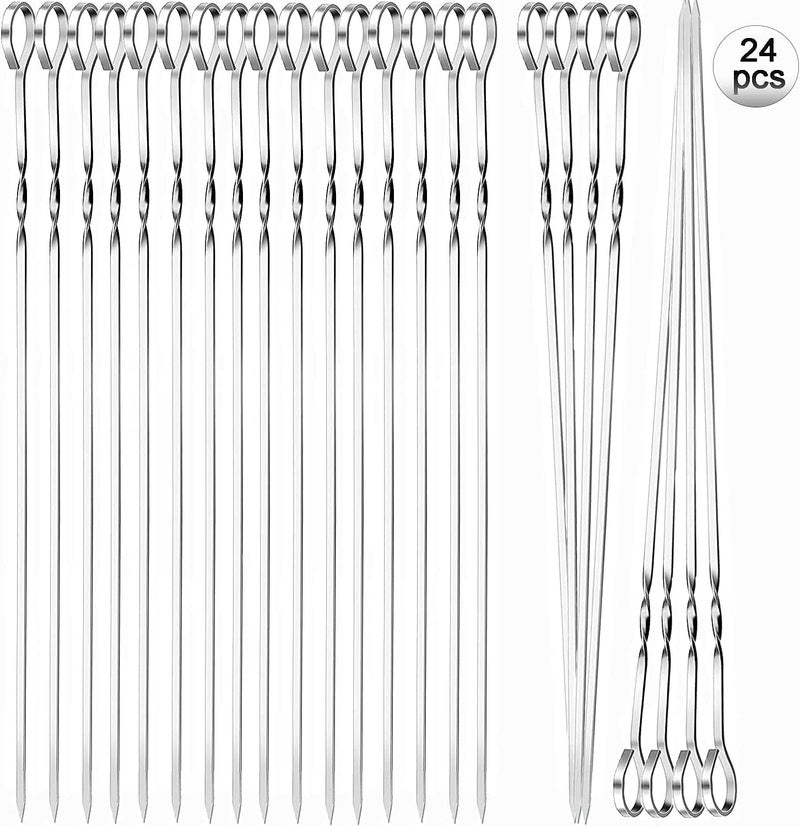 BetterJonny 24Pcs Kabob Skewers, BetterJonny Flat Metal BBQ Barbecue Skewer 12" Long Stainless Steel Reusable Shish Kebob Sticks Skewers for Grilling Meat Shrimp Chicken Vegetable - Image 4