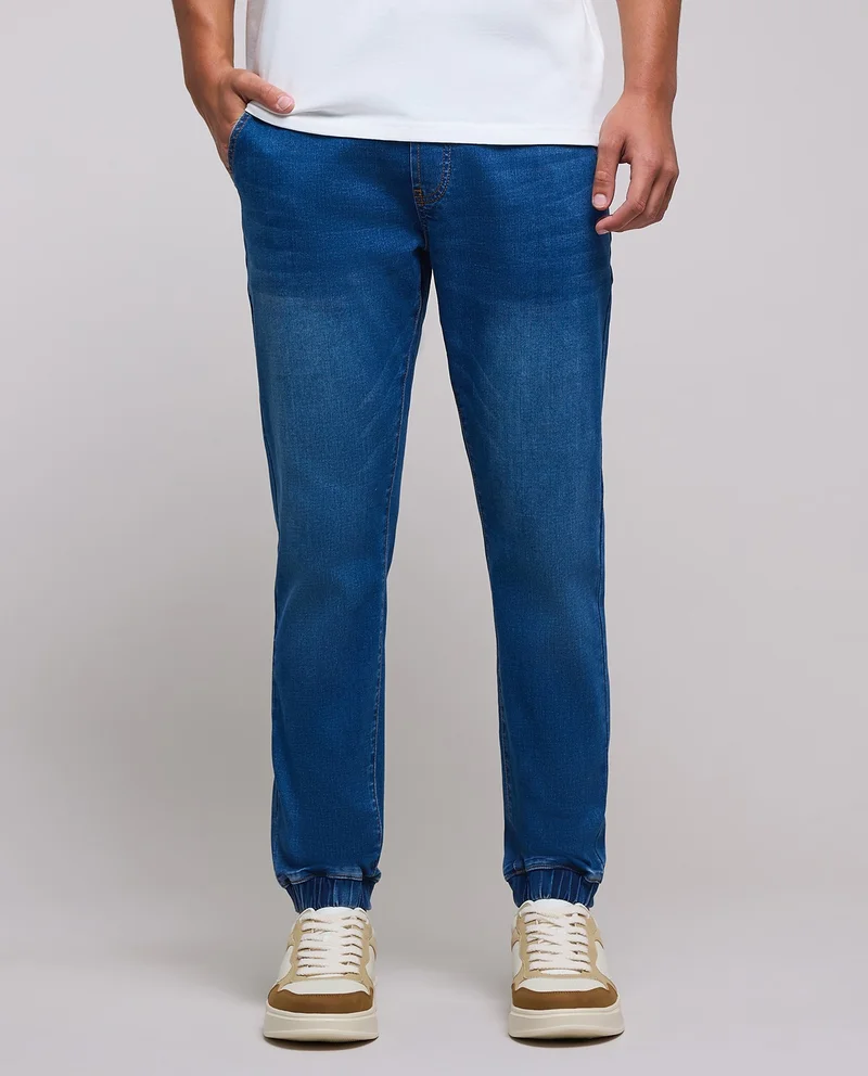 R&B Faded Jogger Jeans with Drawstring Waist