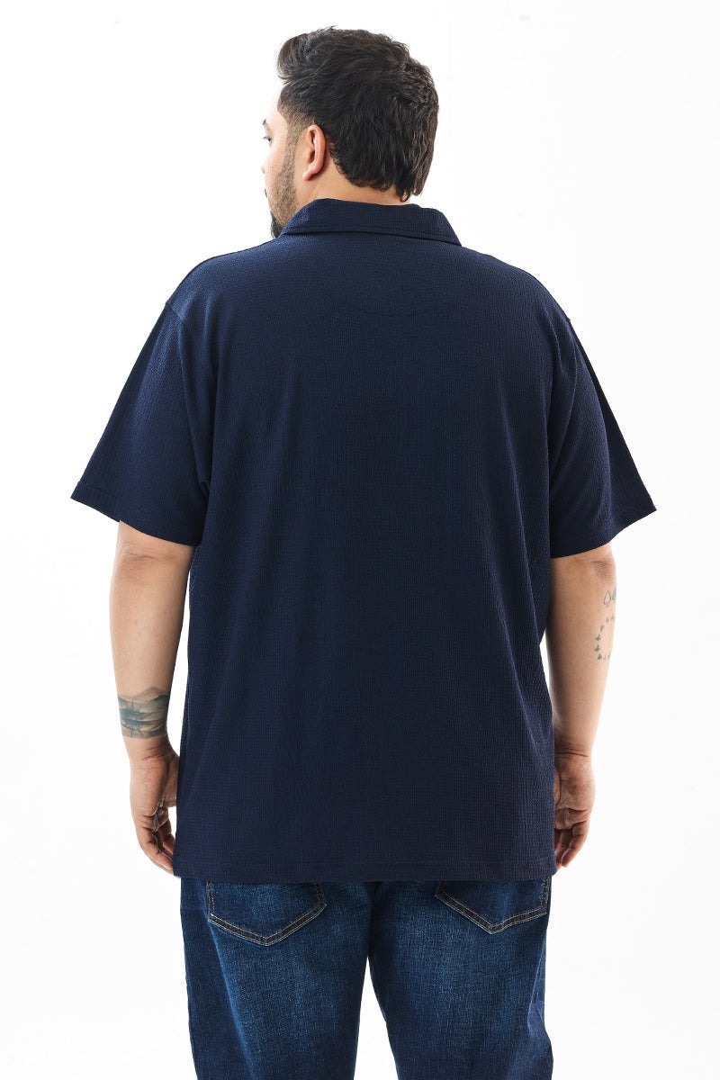 SNITCH Regular Fit Textured Navy Plus Size Polo T-Shirt - Image 5