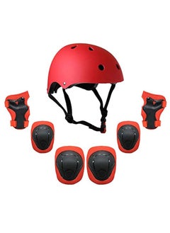 Captaintech Kids Helmet And Pads Set - 7 In 1 - Adjustable Kids Knee Pads Elbow Pads Wrist Guards For Scooter Skateboard Roller Skating Cycling-Red  - Image 1