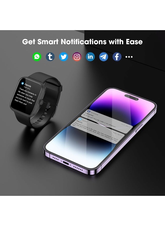 EURANS ساعة EURANS الذكية 44 مم، شاشة AMOLED دائمة التشغيل ساعة لياقة بدنية مع مراقب معدل ضربات القلب/مراقب النوم عداد الخطوات عداد السعرات الحرارية، مقاومة للماء IP68 متعقب النشاط متوافق مع أندرويد وآي أو إس باللون الأسود - Image 4