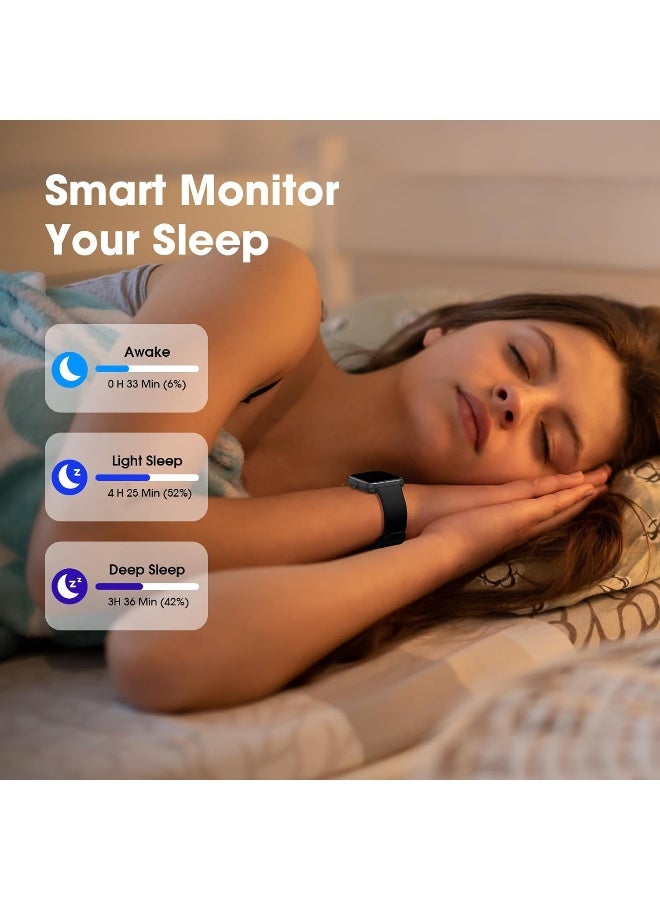 EURANS ساعة EURANS الذكية 44 مم، شاشة AMOLED دائمة التشغيل ساعة لياقة بدنية مع مراقب معدل ضربات القلب/مراقب النوم عداد الخطوات عداد السعرات الحرارية، مقاومة للماء IP68 متعقب النشاط متوافق مع أندرويد وآي أو إس باللون الأسود - Image 2