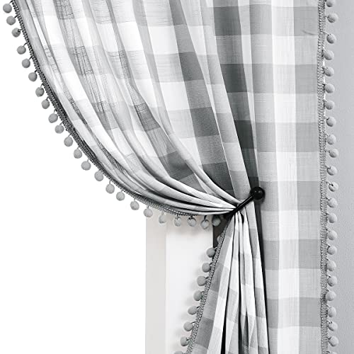 Treatmentex White Grey Buffalo Check Curtains 84inch Long Farmhouse Gingham Linen Semi Sheer Rustic Drapes Window Treatment Sets for Living Room Bedroom 2 Panels Rod Pocket - Image 1
