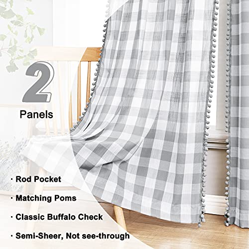 Treatmentex White Grey Buffalo Check Curtains 84inch Long Farmhouse Gingham Linen Semi Sheer Rustic Drapes Window Treatment Sets for Living Room Bedroom 2 Panels Rod Pocket - Image 4