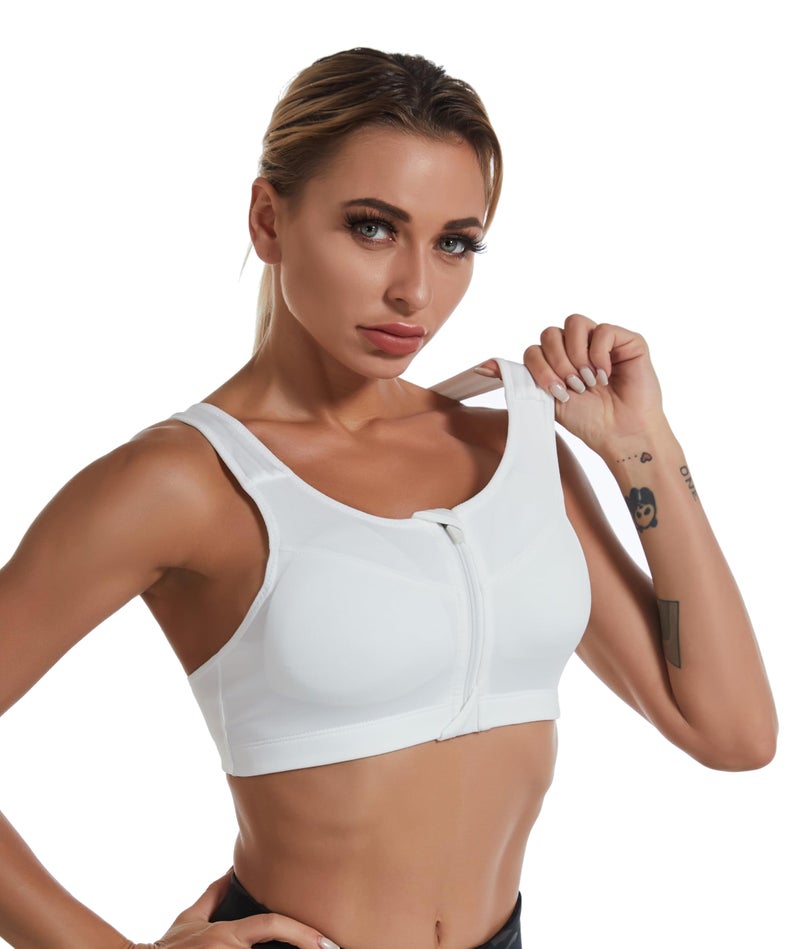 PLUMBURY Polyamide Women's Medium Impact Padded Front Zip Racerback Sports Bra With Adjustable Strap, White, Size M To 3Xl - Image 5