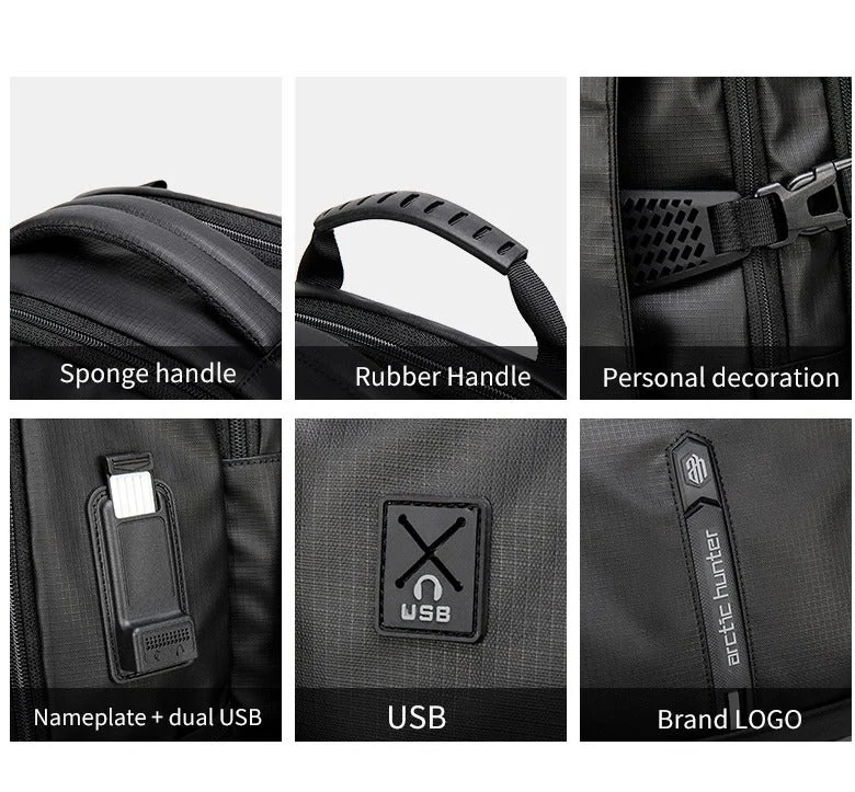 Arctic Hunter Blue Travel Daypack Water Repellant Scratch Resistant 30L Backpack with Built In USB/Headphone Port for Men and Women, B00388, Blue  | Best Price UAE