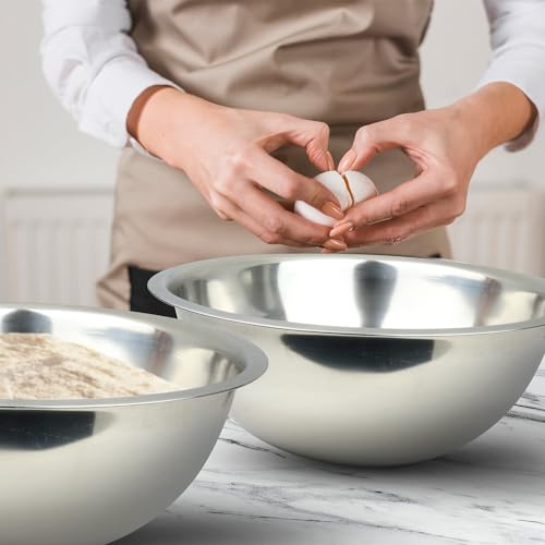 Great Credentials 8 Quart, Set of 2, Mixing Bowls, Stainless Steel, Professional Chef, Commercial Kitchen, 13.25 Inches Diameter, Flat Base - Image 3