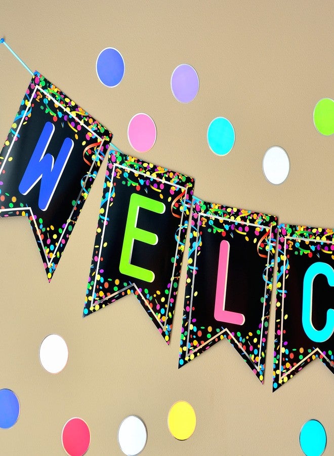 Youngever 67 pcs Confetti Pennants Welcome Bulletin Board with Golden Border (Black) - Image 4