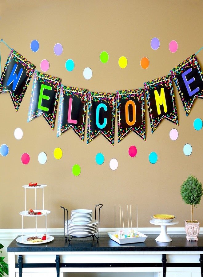 Youngever 67 pcs Confetti Pennants Welcome Bulletin Board with Golden Border (Black) - Image 3