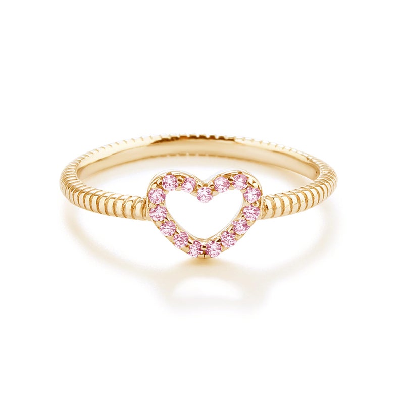 Precious Pieces 14K Gold Plated Heart Baby Ring with Pink CZs for Toddlers Little Girls Stackable or Pinky Ring for Teens and Women Size 5