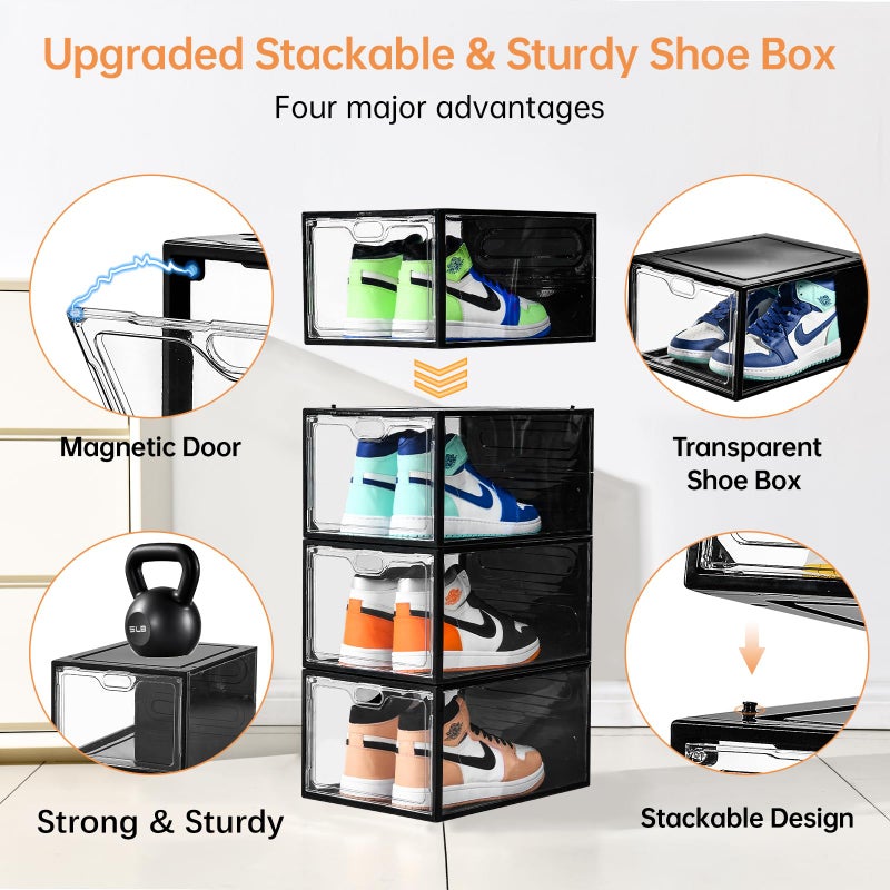 INSTY 12 Pack Large Shoe Storage Box, Clear Shoe Storage Organizer with Magnetic Door, Stackable,Shoe Containers For Display Sneakers, Easy Assembly, Fit up to US Size 12, Transparent - Image 3