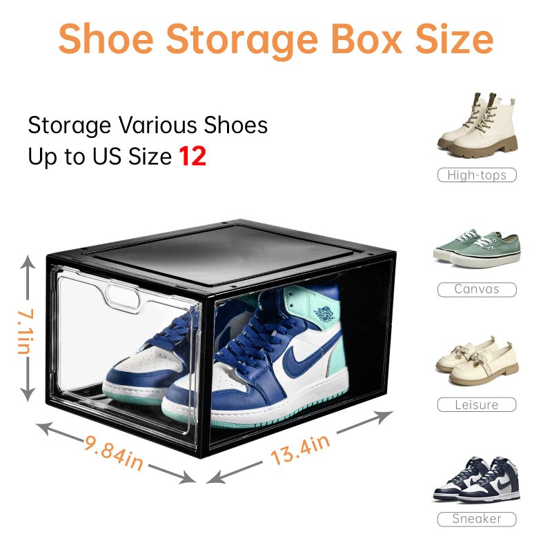 INSTY 12 Pack Large Shoe Storage Box, Clear Shoe Storage Organizer with Magnetic Door, Stackable,Shoe Containers For Display Sneakers, Easy Assembly, Fit up to US Size 12, Transparent - Image 2