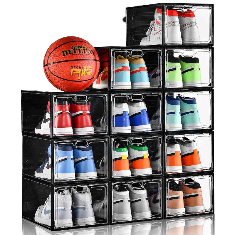 INSTY 12 Pack Large Shoe Storage Box, Clear Shoe Storage Organizer with Magnetic Door, Stackable,Shoe Containers For Display Sneakers, Easy Assembly, Fit up to US Size 12, Transparent - Image 1