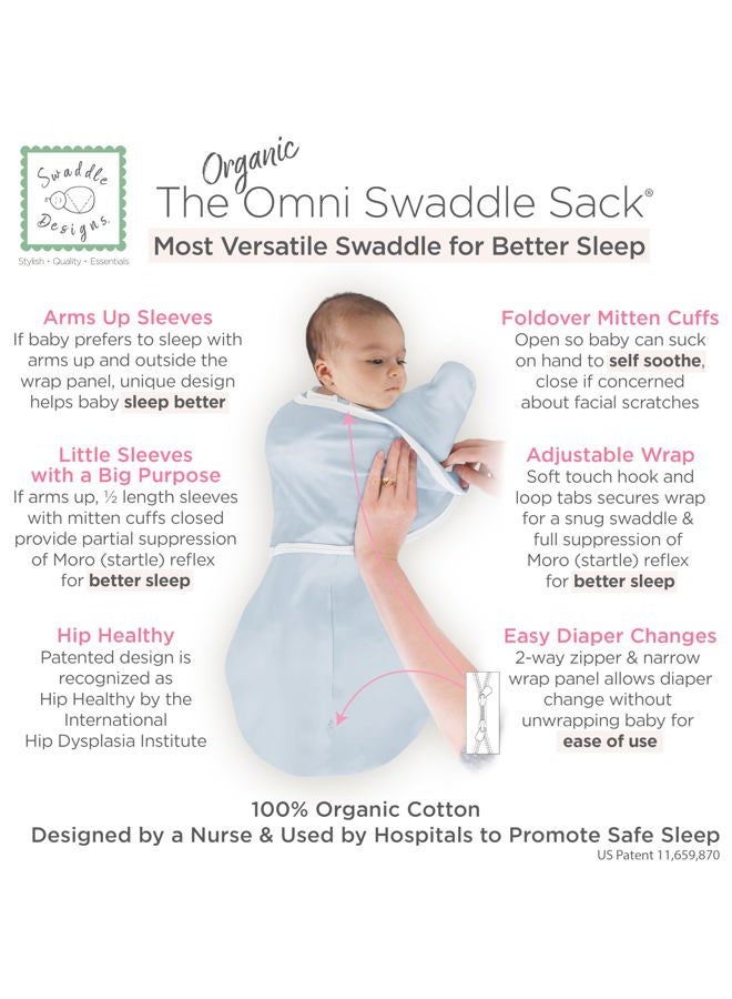 SwaddleDesigns Organic Omni Swaddle Sack, Arms Up Swaddle with Half-Length Sleeves & Mitten Cuffs, Easy Swaddle Transition, Soft Blue, 0-3 Month - Image 2