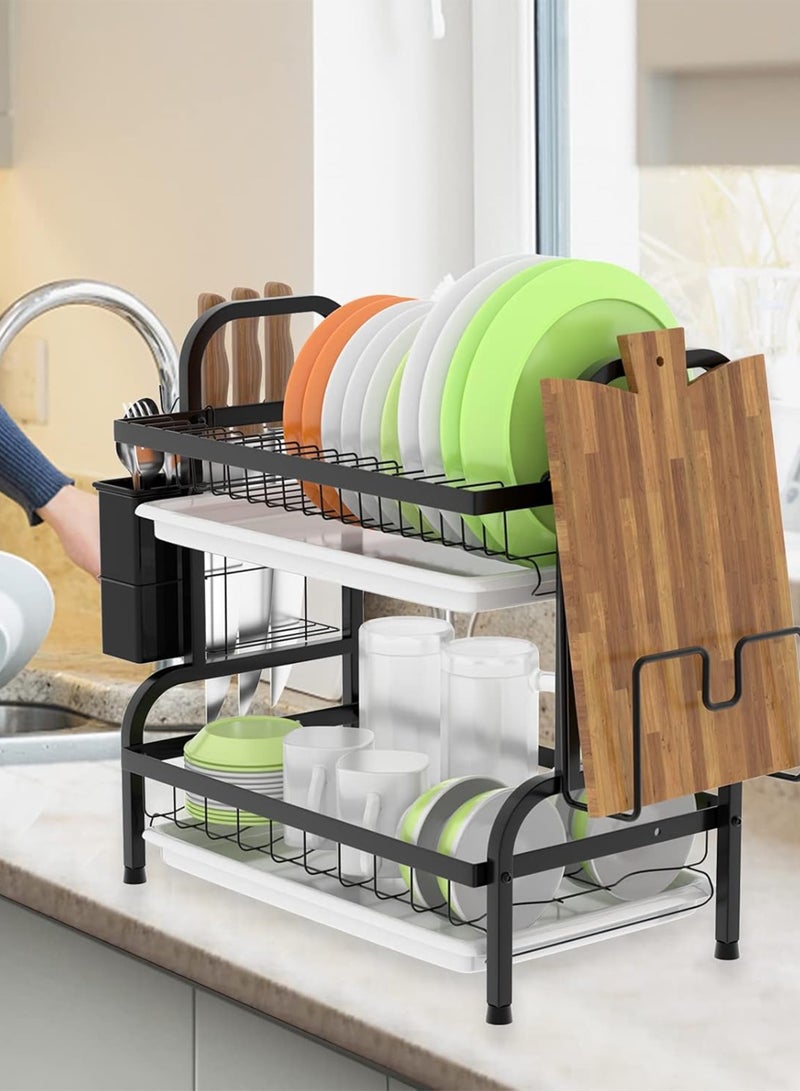 توشيونيكس رف تجفيف الأطباق مزدوج الطبقات مع صينية قابلة للفصل والإزالة وحامل أدوات المطبخ، مصفاة أطباق مطبخ متعددة الطبقات من الفولاذ المقاوم للصدأ فوق حوض المطبخ، منظم أطباق سطح العمل، أدوات فولاذية، أكواب، أكواب، أطباق، لوح تقطيع، سكاكين وأدوات مائدة 42 طول × 23 عرض × 41 ارتفاع سم - T114591 - Image 5