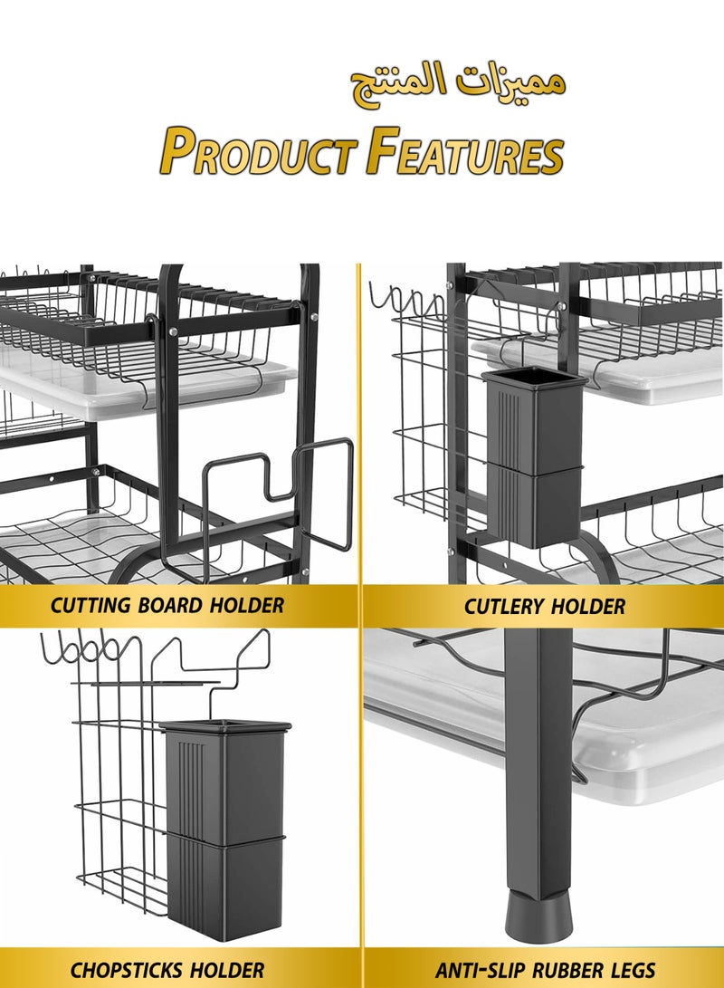 توشيونيكس رف تجفيف الأطباق مزدوج الطبقات مع صينية قابلة للفصل والإزالة وحامل أدوات المطبخ، مصفاة أطباق مطبخ متعددة الطبقات من الفولاذ المقاوم للصدأ فوق حوض المطبخ، منظم أطباق سطح العمل، أدوات فولاذية، أكواب، أكواب، أطباق، لوح تقطيع، سكاكين وأدوات مائدة 42 طول × 23 عرض × 41 ارتفاع سم - T114591 - Image 3