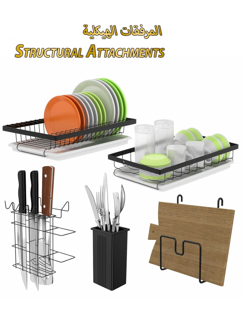 توشيونيكس رف تجفيف الأطباق مزدوج الطبقات مع صينية قابلة للفصل والإزالة وحامل أدوات المطبخ، مصفاة أطباق مطبخ متعددة الطبقات من الفولاذ المقاوم للصدأ فوق حوض المطبخ، منظم أطباق سطح العمل، أدوات فولاذية، أكواب، أكواب، أطباق، لوح تقطيع، سكاكين وأدوات مائدة 42 طول × 23 عرض × 41 ارتفاع سم - T114591 - Image 2