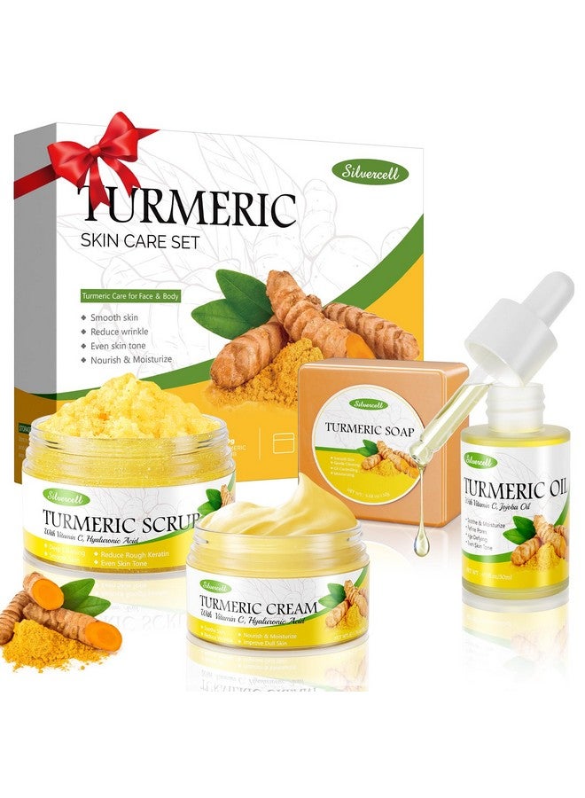 Silvercell Turmeric Skin Care Set with Vitamin C, Turmeric Skincare Set Birthday Gifts for Women, Skin Care Kit for Anti-Aging Hydrating, Face Care with Turmeric Soap Bar & Scrub, Turmeric Oil & Face Cream - Image 1