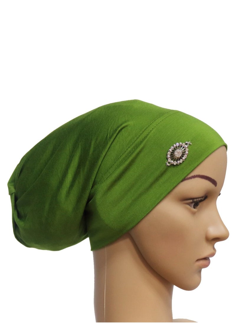 Loquat - Women's Solid Color Stretch Inner Tube Hijab Olive Green - Image 1