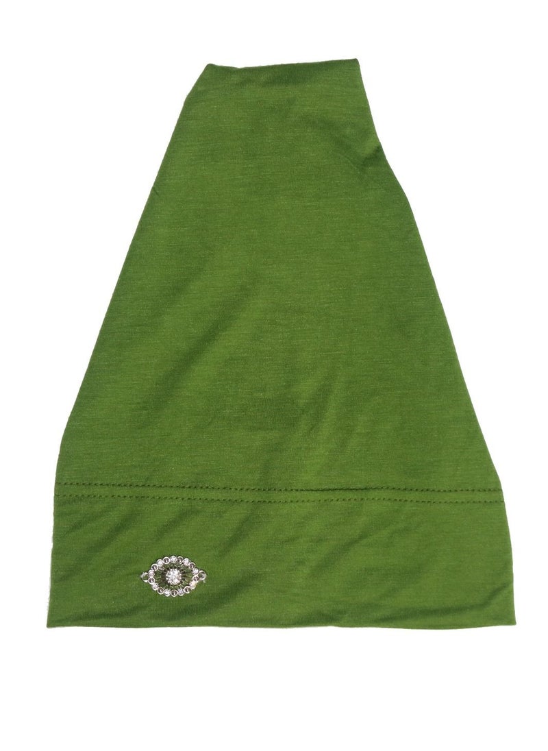 Loquat - Women's Solid Color Stretch Inner Tube Hijab Olive Green - Image 1