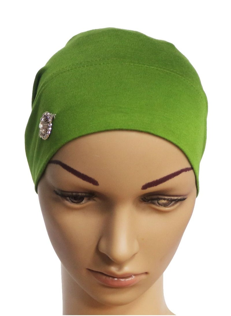 Loquat - Women's Solid Color Stretch Inner Tube Hijab Olive Green - Image 1