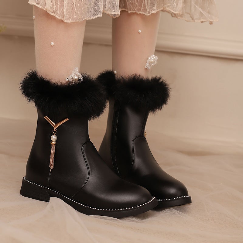 New Low-Heeled Rough Edge 28-43 Large Children'S Metal Tassel Low-Barrel Women'S Boots - Image 2