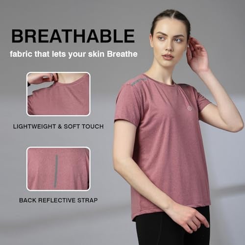 CHKOKKO Gym Tshirt for Women Workout Dry Fit t Shirt Sports Tshirt Lightweight Round Neck Breathable Half Sleeve Activewear Running Yoga Tops for Woman Mroon XXL - Image 3