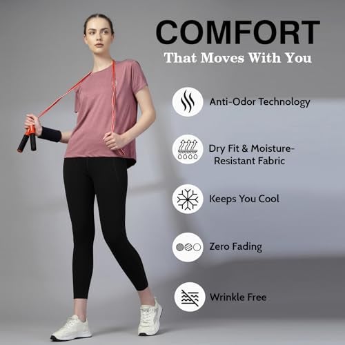 CHKOKKO Gym Tshirt for Women Workout Dry Fit t Shirt Sports Tshirt Lightweight Round Neck Breathable Half Sleeve Activewear Running Yoga Tops for Woman Mroon XXL - Image 2