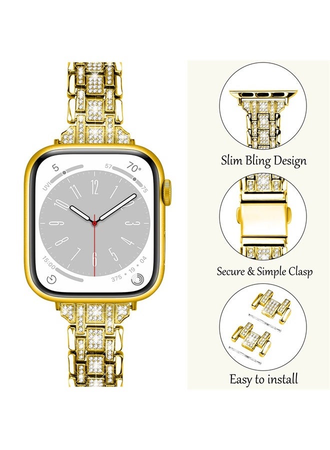 JOYOZY Bling Slim Band Designed For apple watch band 42mm 44mm 45mm Series 8/7/6/5/4/3/2/1 SE 49mm Ultra, Shiny Women Diamond Rhinestone Metal Strap for iwatch (42MM/44MM/45MM, Gold) - Image 2