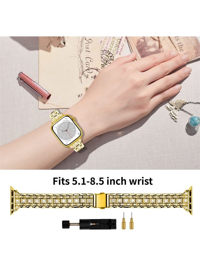 JOYOZY Bling Slim Band Designed For apple watch band 42mm 44mm 45mm Series 8/7/6/5/4/3/2/1 SE 49mm Ultra, Shiny Women Diamond Rhinestone Metal Strap for iwatch (42MM/44MM/45MM, Gold) - Image 4
