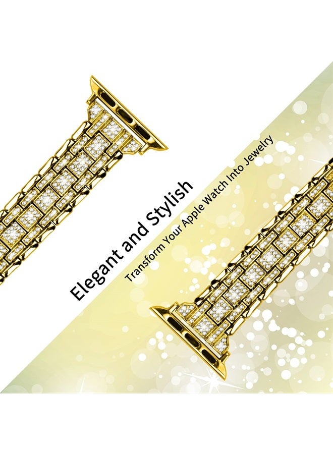 JOYOZY Bling Slim Band Designed For apple watch band 42mm 44mm 45mm Series 8/7/6/5/4/3/2/1 SE 49mm Ultra, Shiny Women Diamond Rhinestone Metal Strap for iwatch (42MM/44MM/45MM, Gold) - Image 3