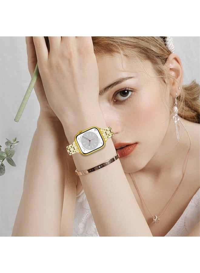 JOYOZY Bling Slim Band Designed For apple watch band 42mm 44mm 45mm Series 8/7/6/5/4/3/2/1 SE 49mm Ultra, Shiny Women Diamond Rhinestone Metal Strap for iwatch (42MM/44MM/45MM, Gold) - Image 5