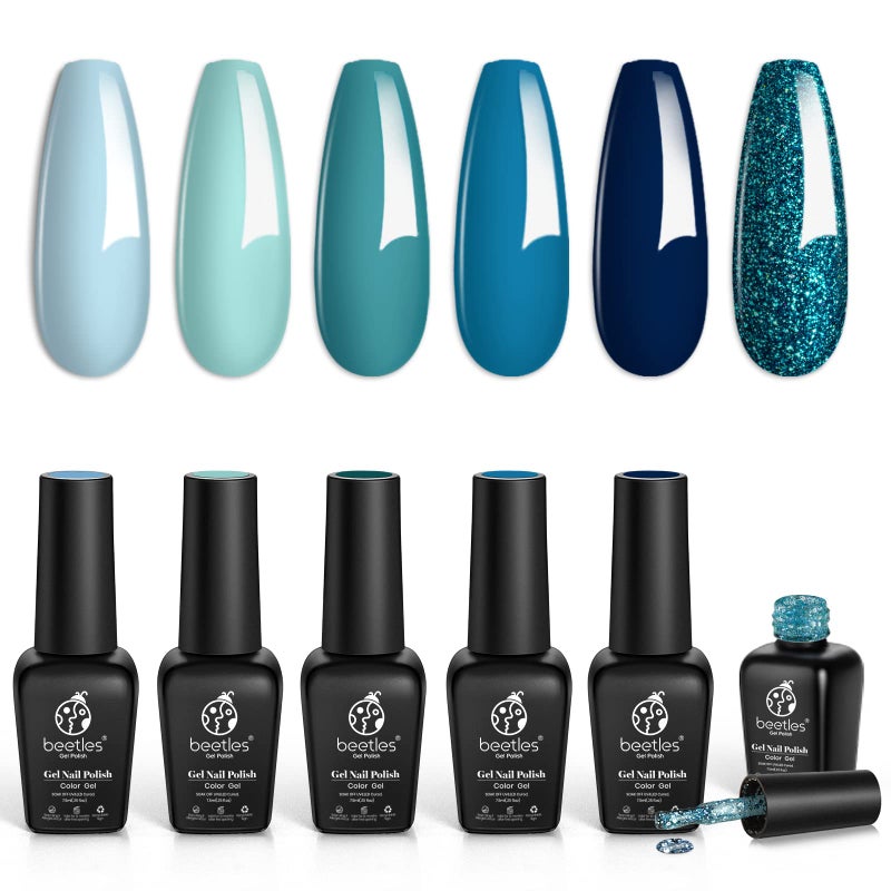 beetles Gel Polish Beetles Blue Teal Gel Polish Set Dark Navy Turquoise Jewel Tone Collection Sparkle Gel Polish Soak Off UV LED Manicure Kit for DIY Nail Art Gift for Girls Women - Image 3