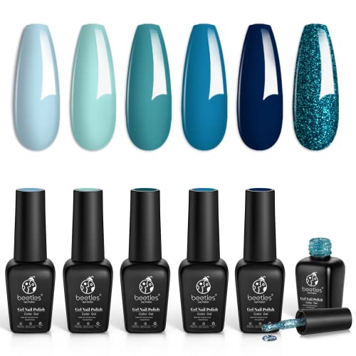 beetles Gel Polish Beetles Blue Teal Gel Polish Set Dark Navy Turquoise Jewel Tone Collection Sparkle Gel Polish Soak Off UV LED Manicure Kit for DIY Nail Art Gift for Girls Women - Image 1