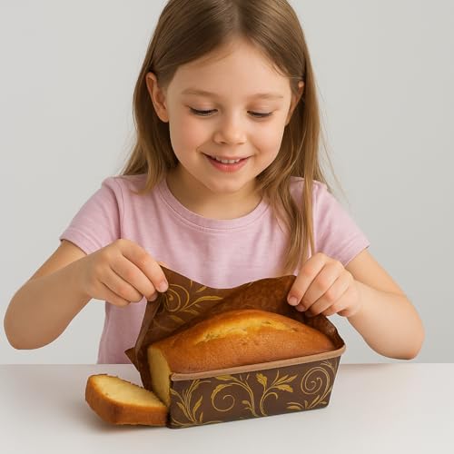 Esslly Bake n Serve - Paper Loaf Pan | 250g Capacity | Brown Floret Design | Size: 158x55x52mm | Pack of 20 | Greaseproof, Oven & Microwave Safe | Elegant & Convenient for Baking. - Image 5