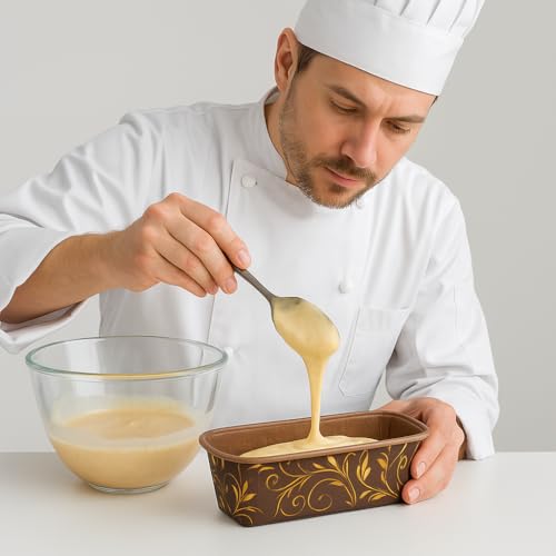 Esslly Bake n Serve - Paper Loaf Pan | 250g Capacity | Brown Floret Design | Size: 158x55x52mm | Pack of 20 | Greaseproof, Oven & Microwave Safe | Elegant & Convenient for Baking. - Image 2