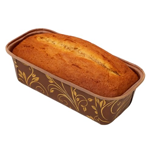 Esslly Bake n Serve - Paper Loaf Pan | 250g Capacity | Brown Floret Design | Size: 158x55x52mm | Pack of 20 | Greaseproof, Oven & Microwave Safe | Elegant & Convenient for Baking. - Image 1