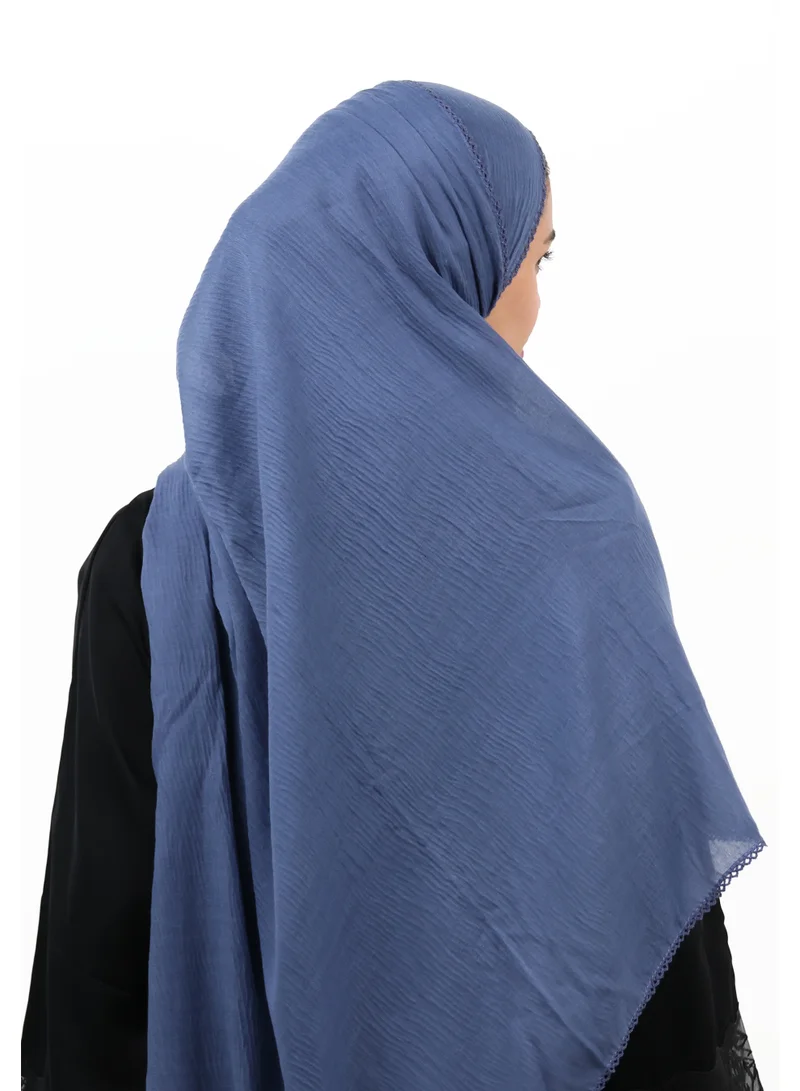 Jameela  Premium Non-Slip Soft Cotton-Blend Scarf with Delicate Lace Trim (Steel Blue) for Women | Best Price UAE