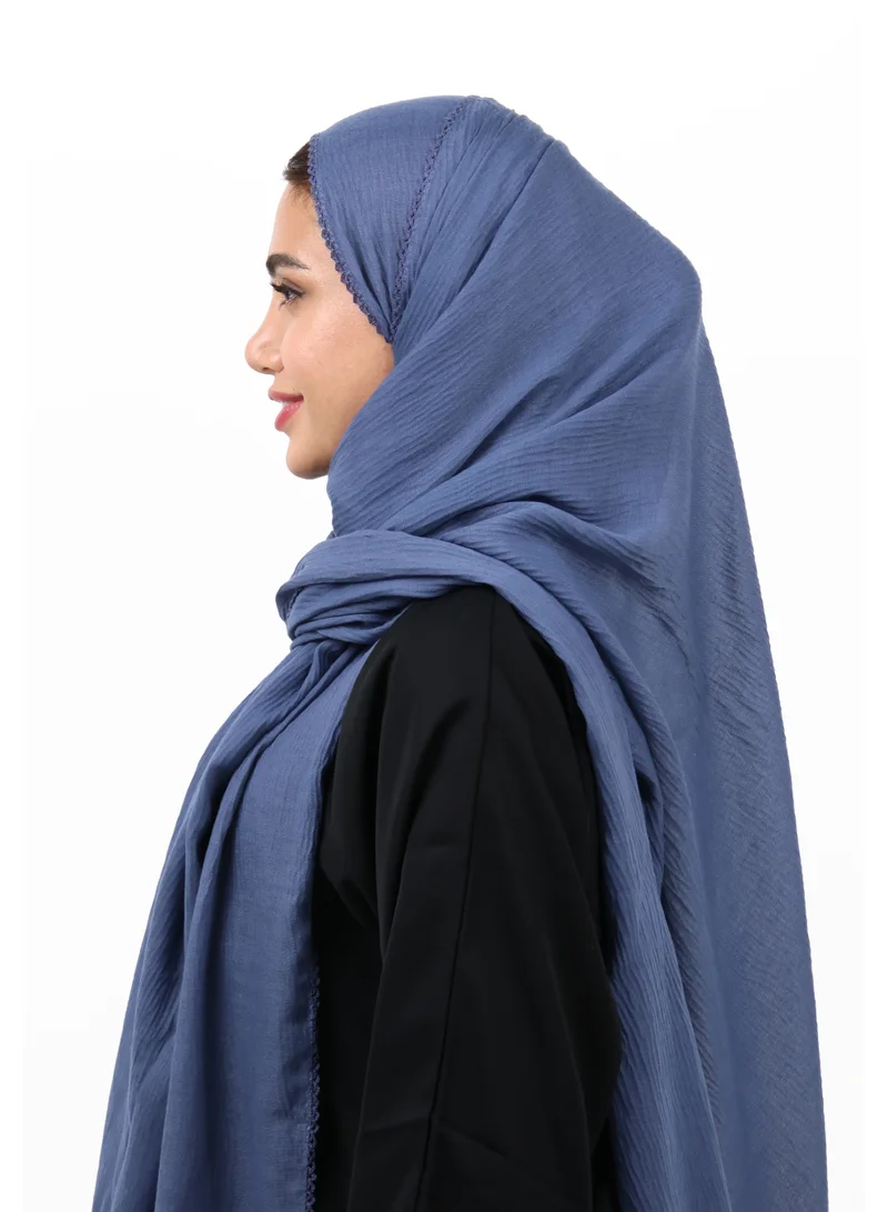 Jameela  Premium Non-Slip Soft Cotton-Blend Scarf with Delicate Lace Trim (Steel Blue) for Women | Best Price UAE