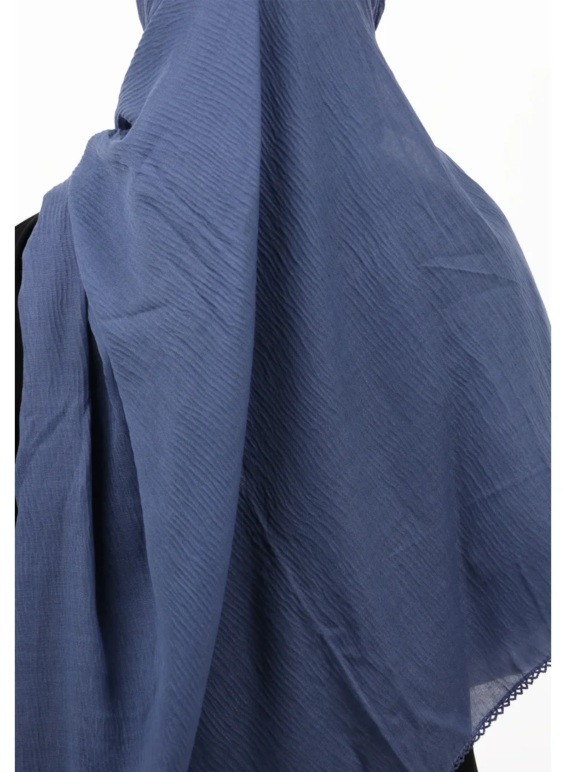 Jameela  Premium Non-Slip Soft Cotton-Blend Scarf with Delicate Lace Trim (Steel Blue) for Women | Best Price UAE