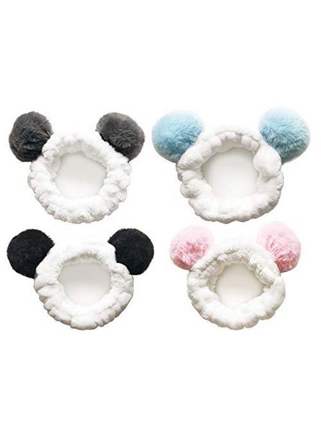 CRIZAN 4 Pack Cute Plush Panda Bear Ear Hair Band For Washing Face Beauty Spa Facial Headband Makeup Running Sport Headband For Women'S Hair Hair Wraps Headbands Spa Non Slip - Image 1