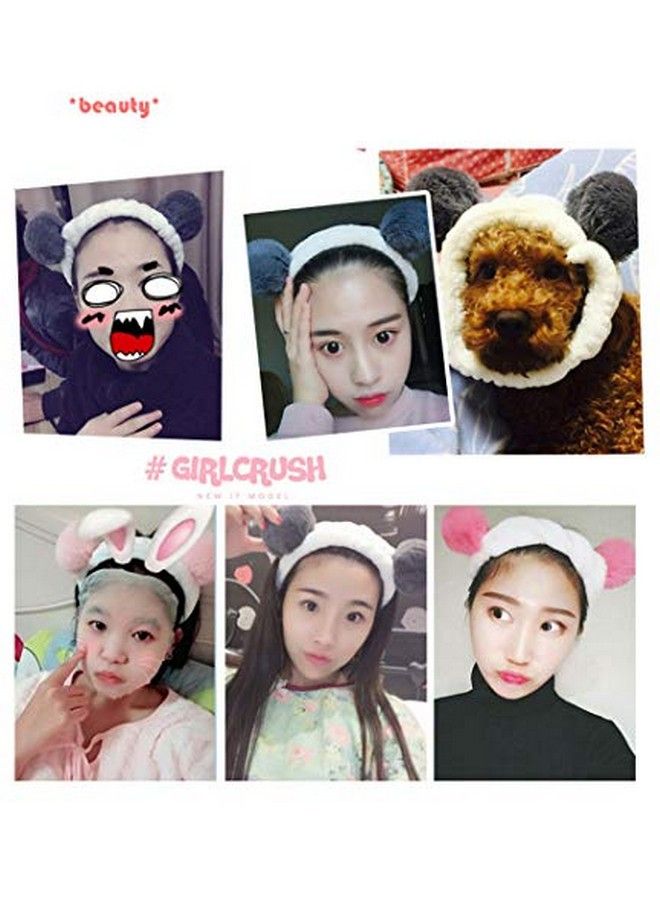CRIZAN 4 Pack Cute Plush Panda Bear Ear Hair Band For Washing Face Beauty Spa Facial Headband Makeup Running Sport Headband For Women'S Hair Hair Wraps Headbands Spa Non Slip - Image 4
