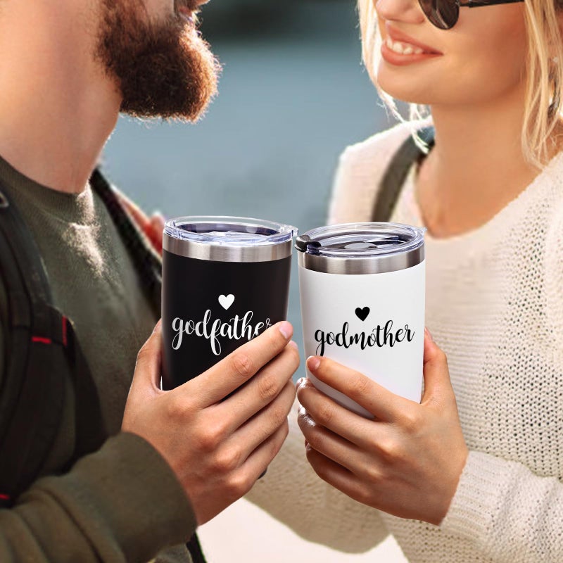LiqCool Godparents Proposal Tumbler, Godmother & Godfather 20Oz with Keychain & Gift Box Set, Perfect for Baptism or Christmas (Black & White) - Image 3