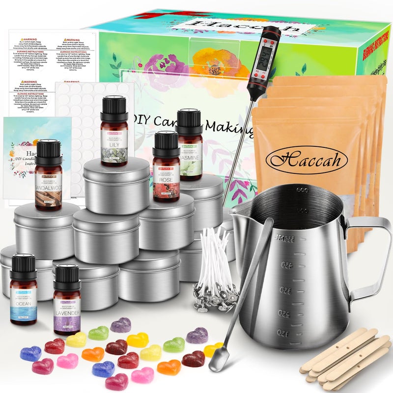 Haccah Complete Candle Making KitCandle Making SuppliesDIY Arts and Crafts Kits for AdultsBeginnersKids Including Wax Wicks 6 Kinds of ScentsDyesMelting PotCandle tins