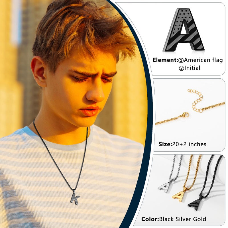 Zocomi Initial Necklace for Men Boys, Black American Flag Pendant Chain Jewelry Military GraduationsGifts Ideas Easter Basket Stuffers Essentials for Teen Teenage Tween Kids Boy Him Age Letter J - Image 5